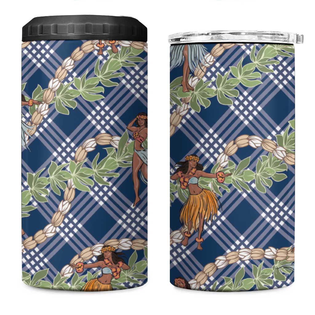 Navy Blue Palaka Hula Girls Seamless Hawaii Aloha 4 in 1 Can Cooler Tumbler LT7 One Size: 16 oz Navy Blue - Polynesian Pride