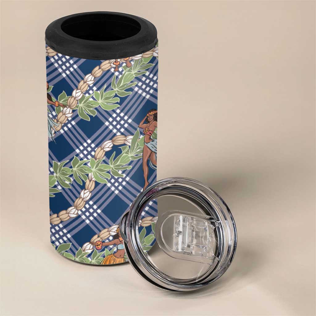 Navy Blue Palaka Hula Girls Seamless Hawaii Aloha 4 in 1 Can Cooler Tumbler LT7 - Polynesian Pride