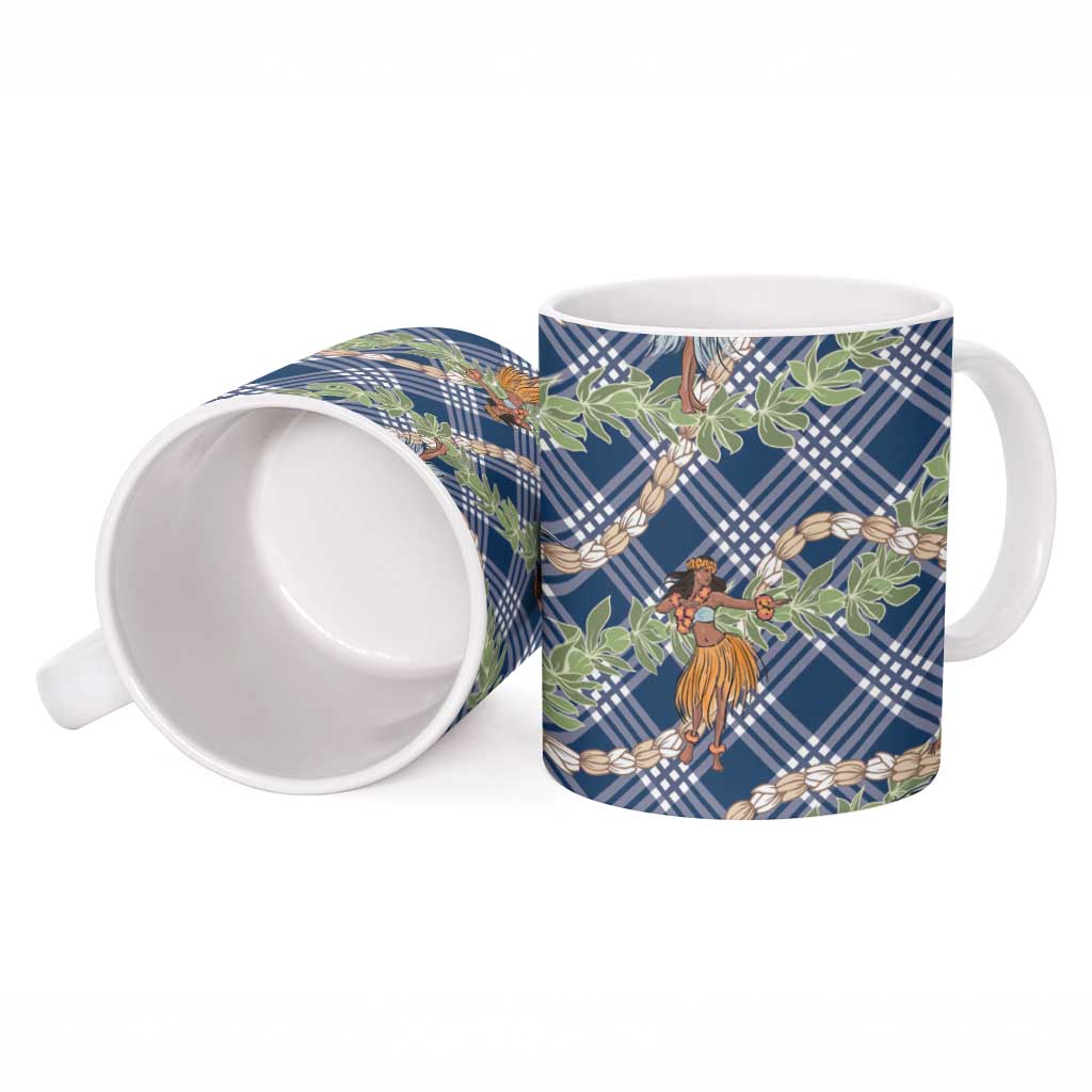 Navy Blue Palaka Hula Girls Seamless Hawaii Aloha Ceramic Mug - Polynesian Pride