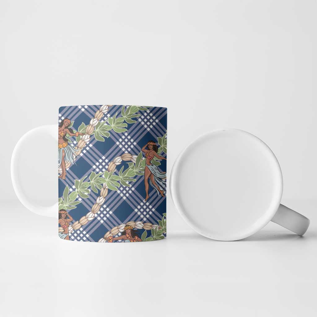 Navy Blue Palaka Hula Girls Seamless Hawaii Aloha Ceramic Mug - Polynesian Pride