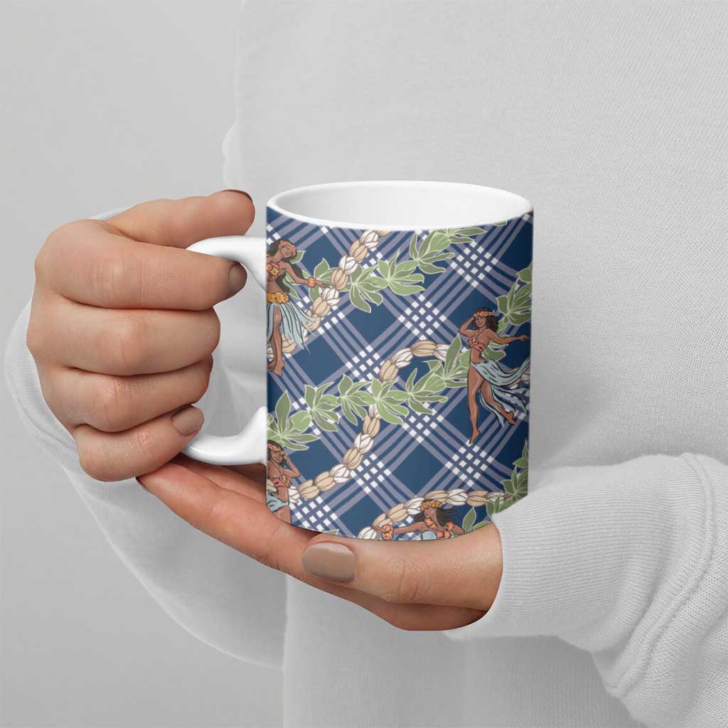 Navy Blue Palaka Hula Girls Seamless Hawaii Aloha Ceramic Mug - Polynesian Pride