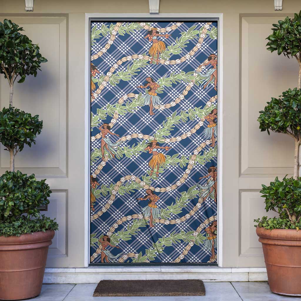 Navy Blue Palaka Hula Girls Seamless Hawaii Aloha Door Cover - Polynesian Pride