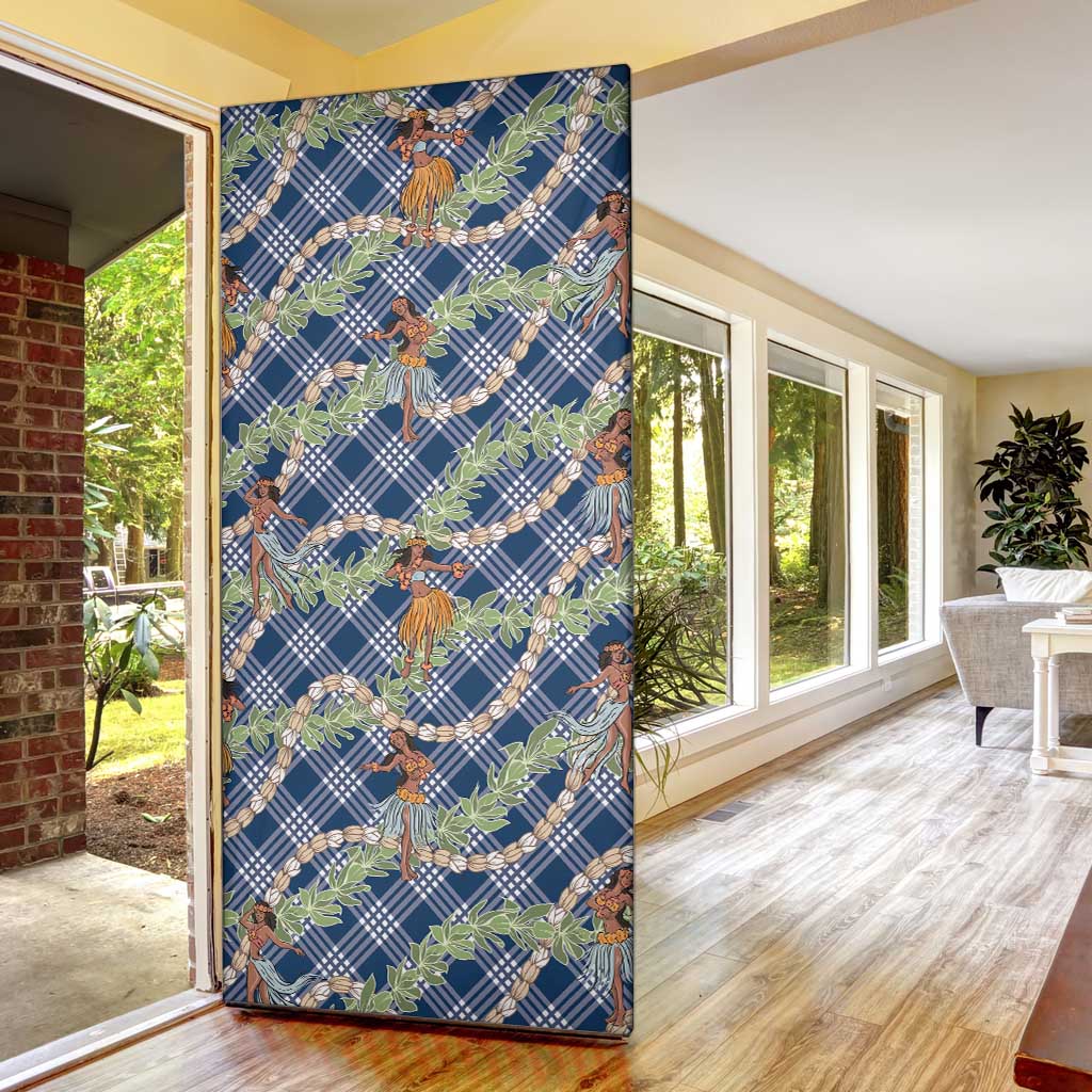 Navy Blue Palaka Hula Girls Seamless Hawaii Aloha Door Cover - Polynesian Pride