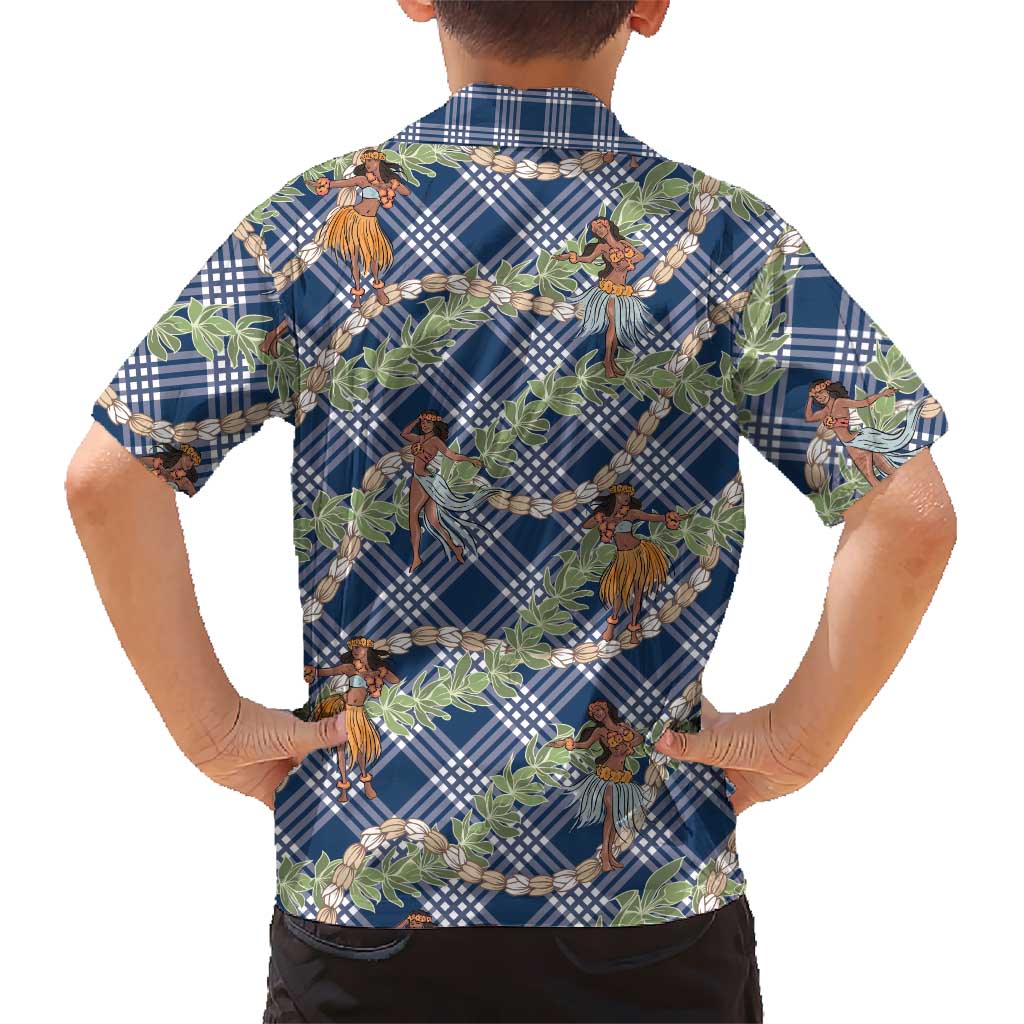 Navy Blue Palaka Hula Girls Seamless Hawaii Aloha Family Matching Puletasi and Hawaiian Shirt - Polynesian Pride
