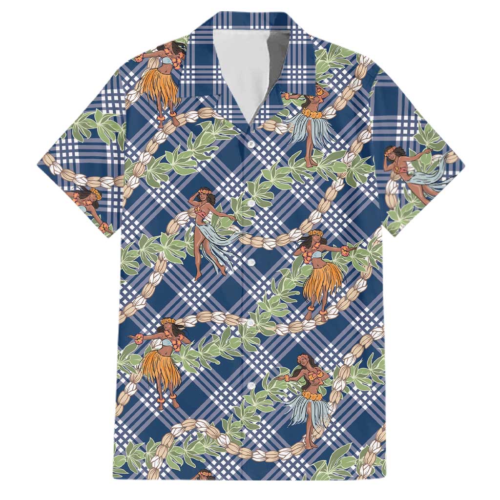 Navy Blue Palaka Hula Girls Seamless Hawaii Aloha Family Matching Puletasi and Hawaiian Shirt - Polynesian Pride