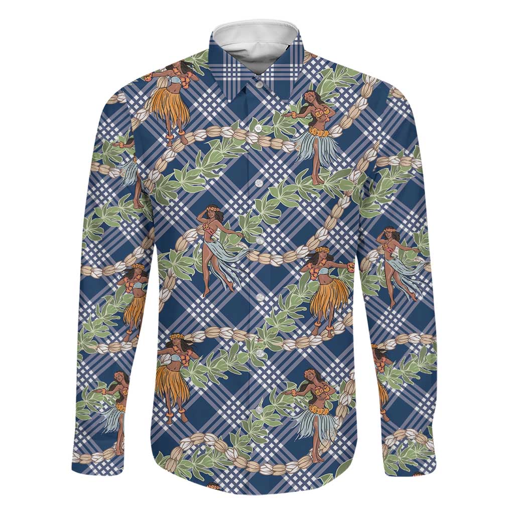 Navy Blue Palaka Hula Girls Seamless Hawaii Aloha Family Matching Puletasi and Hawaiian Shirt - Polynesian Pride