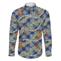 Navy Blue Palaka Hula Girls Seamless Hawaii Aloha Family Matching Puletasi and Hawaiian Shirt - Polynesian Pride