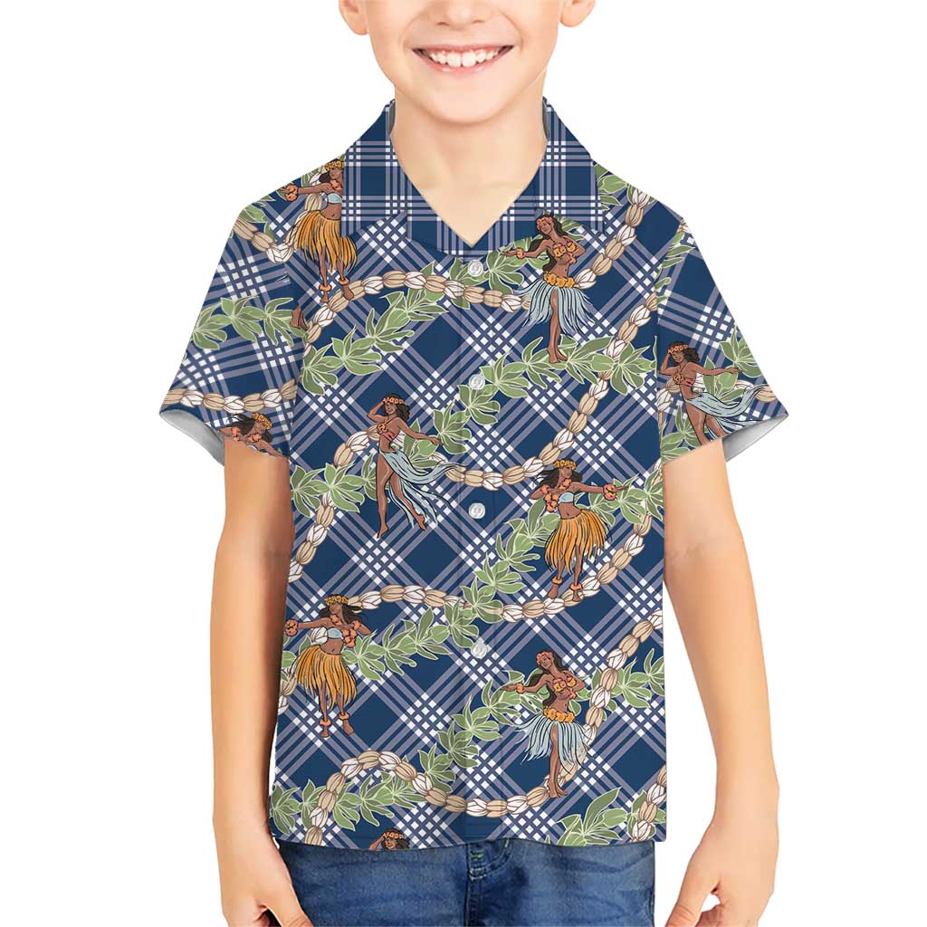 Navy Blue Palaka Hula Girls Seamless Hawaii Aloha Family Matching Puletasi and Hawaiian Shirt - Polynesian Pride