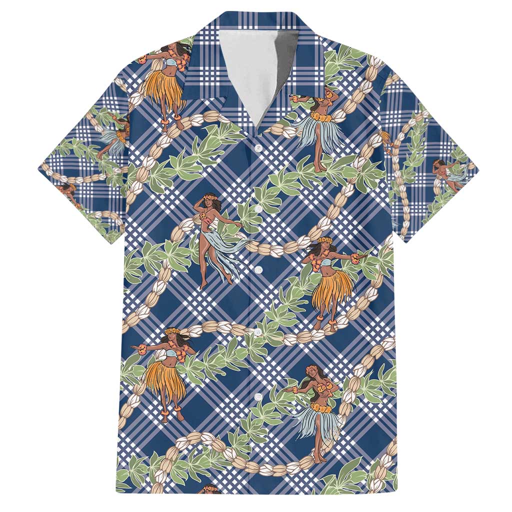 Navy Blue Palaka Hula Girls Seamless Hawaii Aloha Family Matching Summer Maxi Dress and Hawaiian Shirt - Polynesian Pride