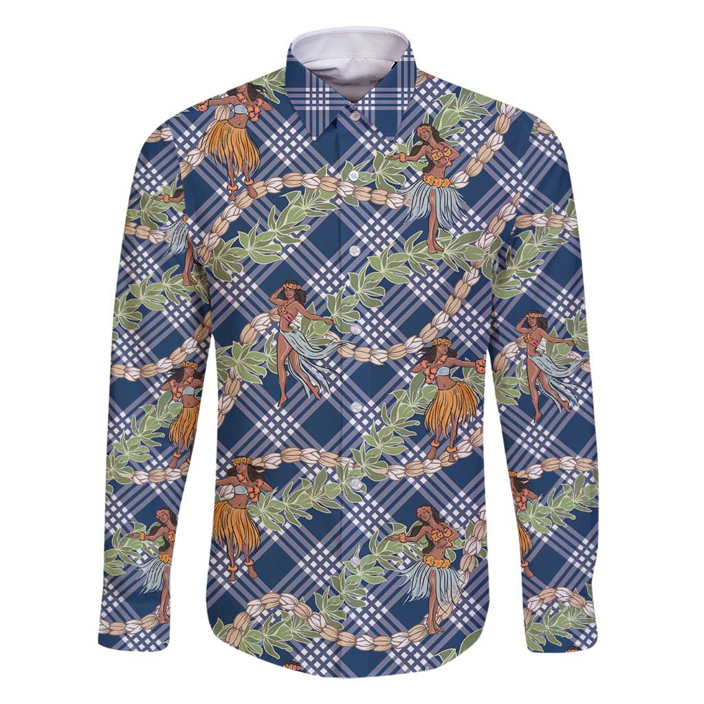 Navy Blue Palaka Hula Girls Seamless Hawaii Aloha Family Matching Summer Maxi Dress and Hawaiian Shirt - Polynesian Pride