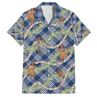 Navy Blue Palaka Hula Girls Seamless Hawaii Aloha Family Matching Tank Maxi Dress and Hawaiian Shirt - Polynesian Pride