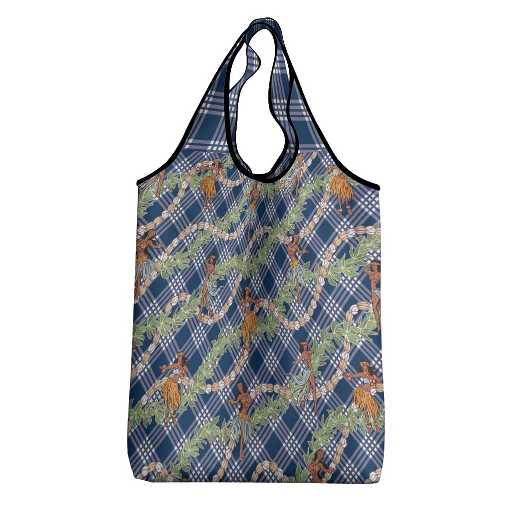 Navy Blue Palaka Hula Girls Seamless Hawaii Aloha Grocery Bag - Polynesian Pride