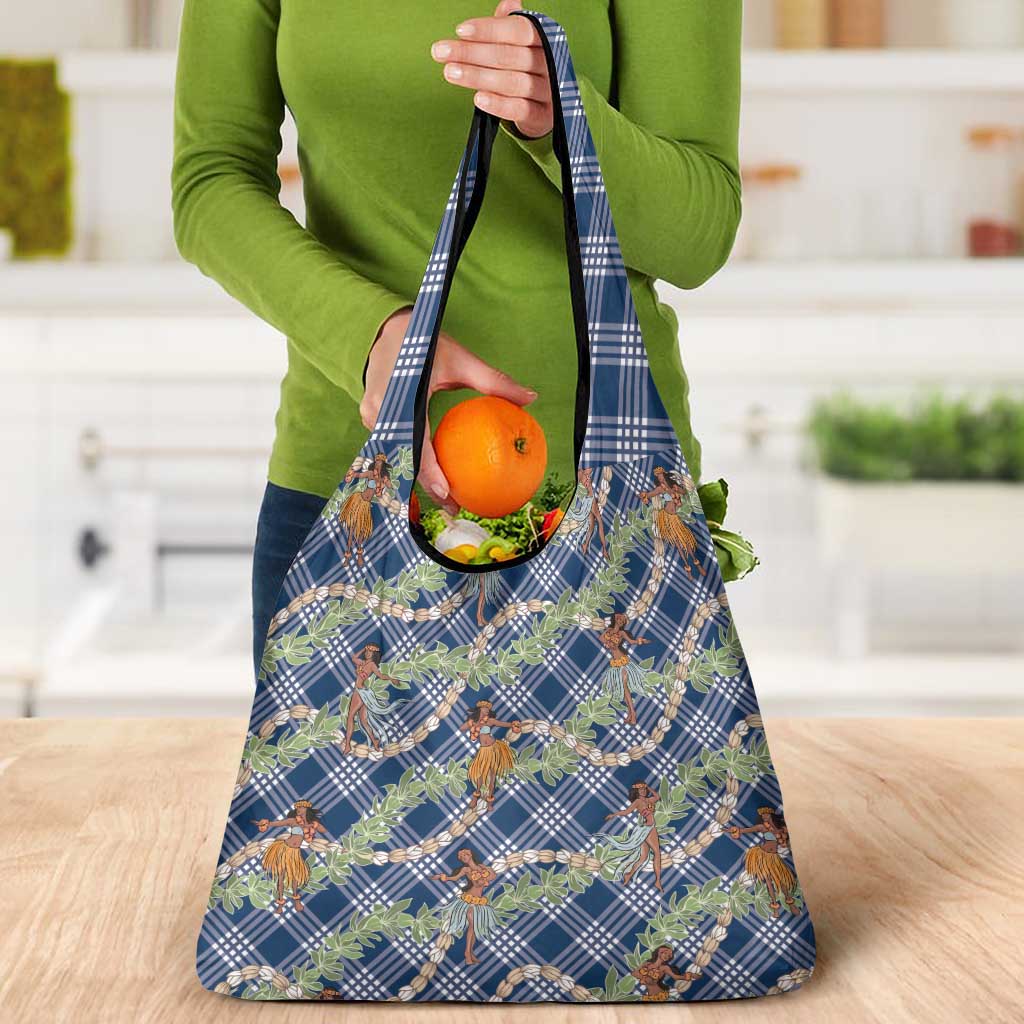Navy Blue Palaka Hula Girls Seamless Hawaii Aloha Grocery Bag - Polynesian Pride