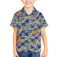 Navy Blue Palaka Hula Girls Seamless Hawaii Aloha Kid Hawaiian Shirt - Polynesian Pride