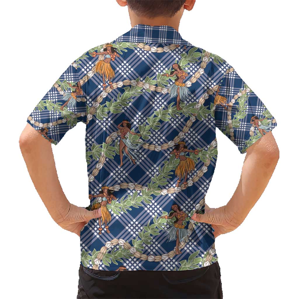Navy Blue Palaka Hula Girls Seamless Hawaii Aloha Kid Hawaiian Shirt - Polynesian Pride