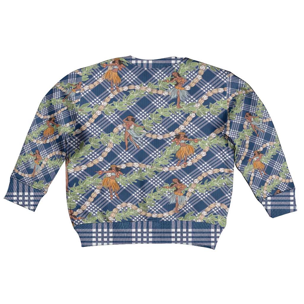 Navy Blue Palaka Hula Girls Seamless Hawaii Aloha Kid Ugly Christmas Sweater - Polynesian Pride