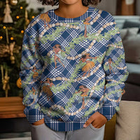 Navy Blue Palaka Hula Girls Seamless Hawaii Aloha Kid Ugly Christmas Sweater - Polynesian Pride