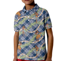 Navy Blue Palaka Hula Girls Seamless Hawaii Aloha Kid Polo Shirt - Polynesian Pride
