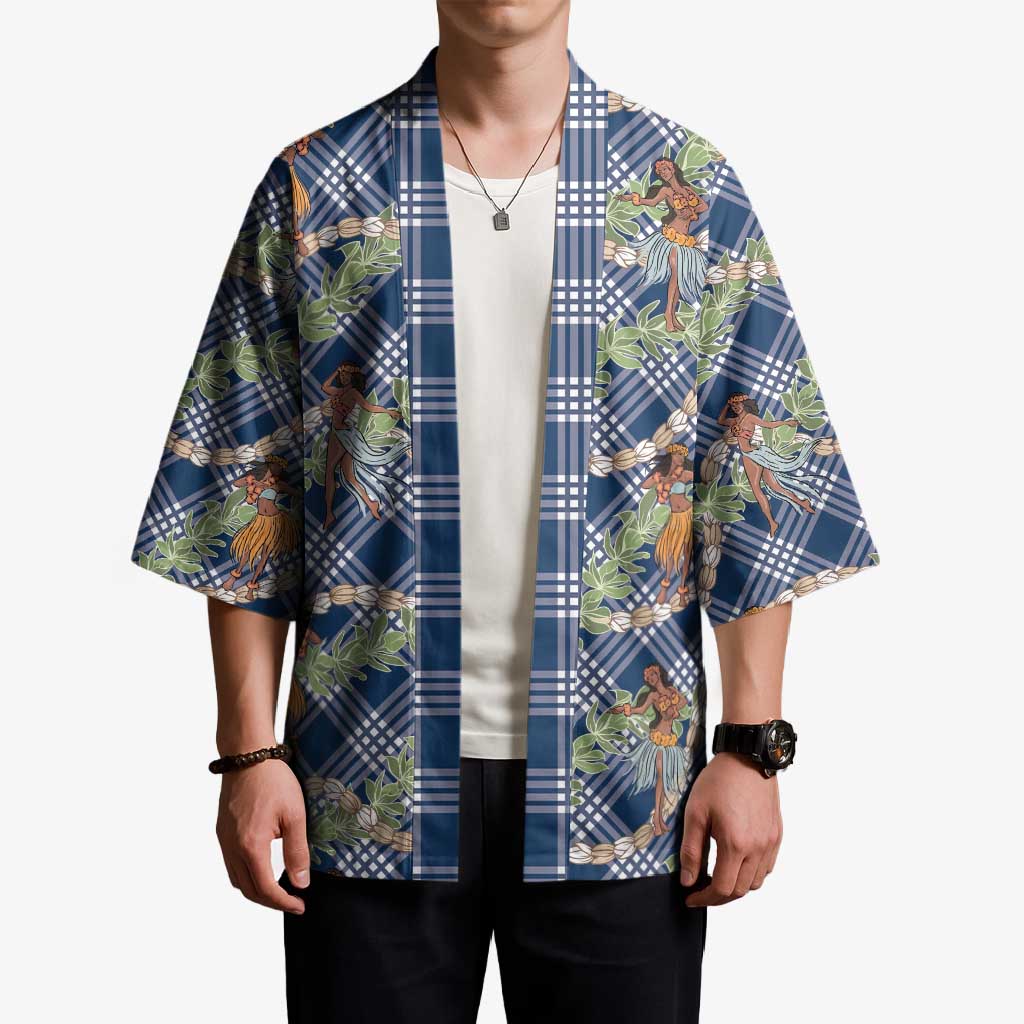 Navy Blue Palaka Hula Girls Seamless Hawaii Aloha Kimono - Polynesian Pride