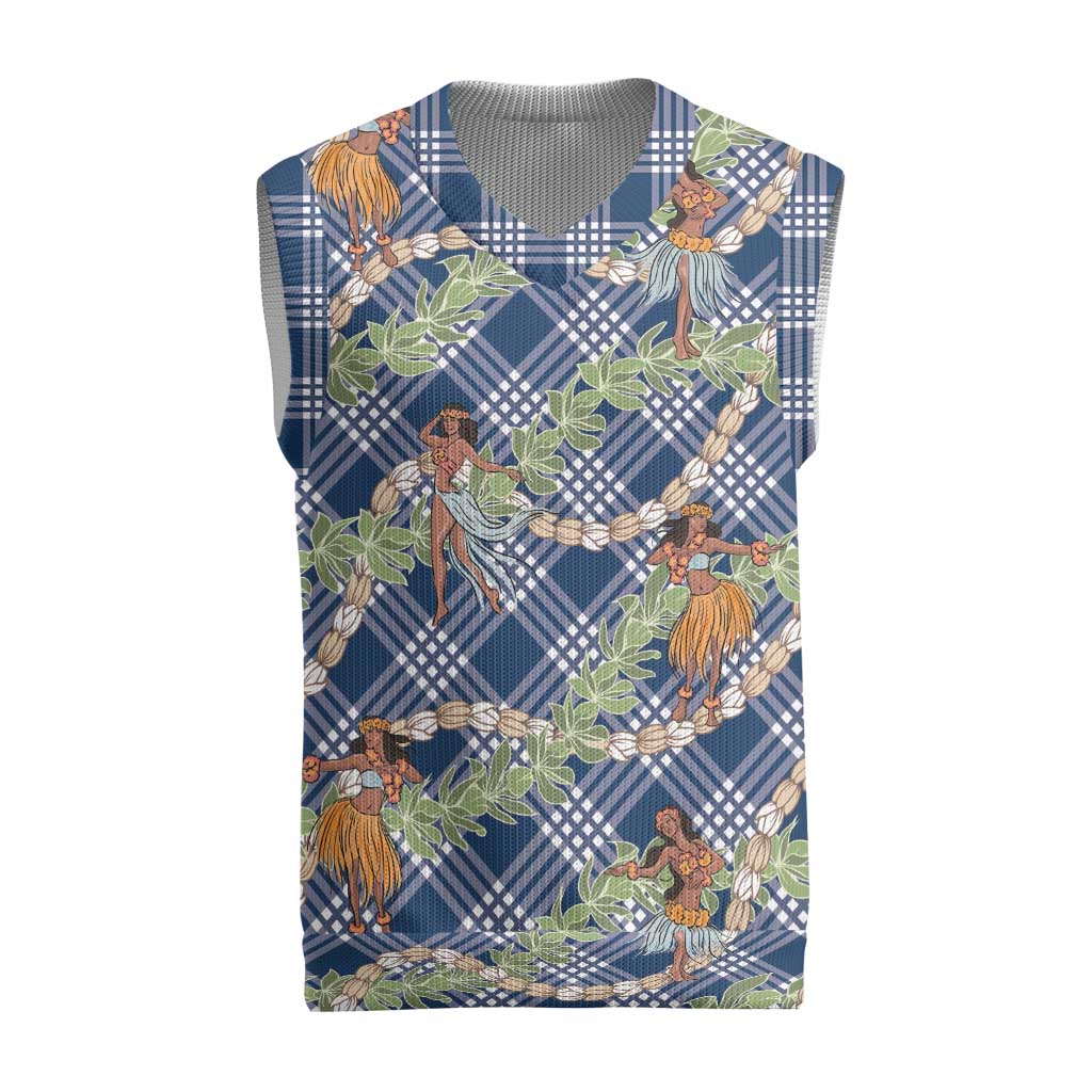 Navy Blue Palaka Hula Girls Seamless Hawaii Aloha Christmas Knitted V-Neck Vest - Polynesian Pride