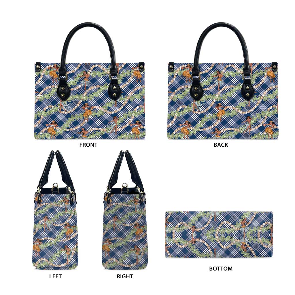 Navy Blue Palaka Hula Girls Seamless Hawaii Aloha Leather Bag LT7 - Polynesian Pride