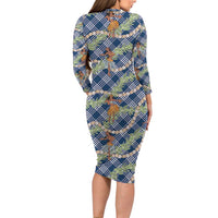 Navy Blue Palaka Hula Girls Seamless Hawaii Aloha Long Sleeve Bodycon Dress LT7 - Polynesian Pride