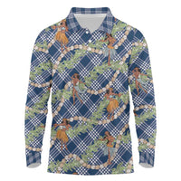 Navy Blue Palaka Hula Girls Seamless Hawaii Aloha Long Sleeve Polo Shirt - Polynesian Pride