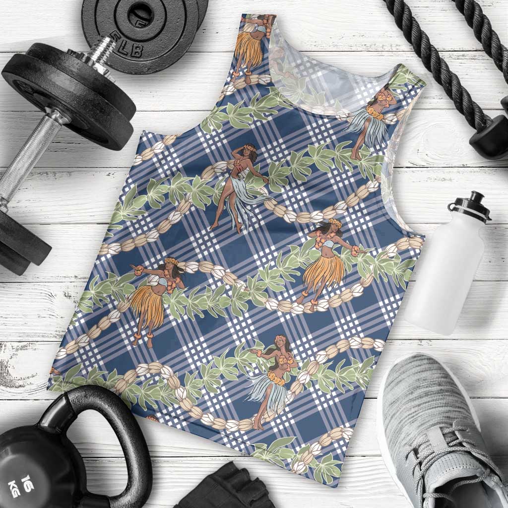 Navy Blue Palaka Hula Girls Seamless Hawaii Aloha Men Tank Top - Polynesian Pride