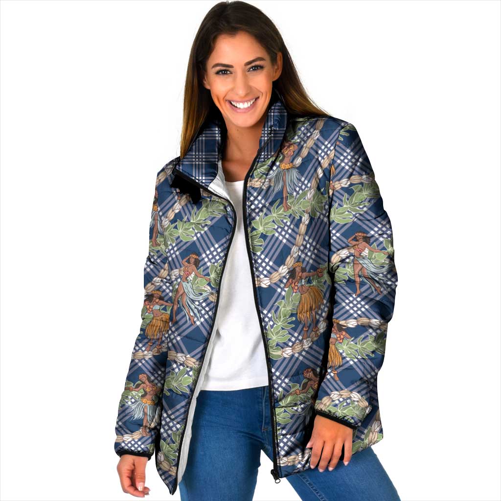 Navy Blue Palaka Hula Girls Seamless Hawaii Aloha Padded Jacket LT7 Women Navy Blue - Polynesian Pride