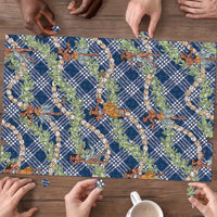Navy Blue Palaka Hula Girls Seamless Hawaii Aloha Puzzle LT7 - Polynesian Pride