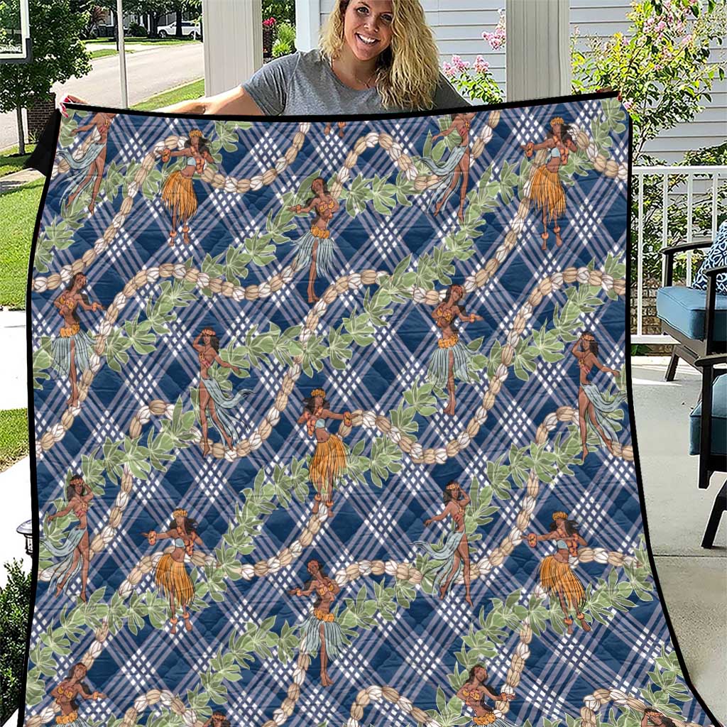 Navy Blue Palaka Hula Girls Seamless Hawaii Aloha Quilt - Polynesian Pride