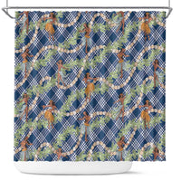 Navy Blue Palaka Hula Girls Seamless Hawaii Aloha Shower Curtain - Polynesian Pride
