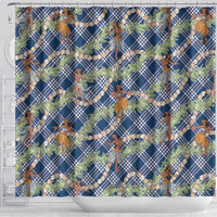 Navy Blue Palaka Hula Girls Seamless Hawaii Aloha Shower Curtain - Polynesian Pride