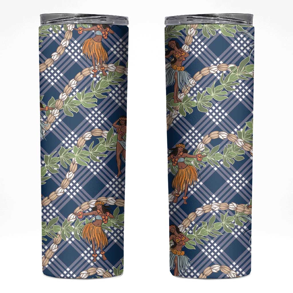 Navy Blue Palaka Hula Girls Seamless Hawaii Aloha Skinny Tumbler - Polynesian Pride