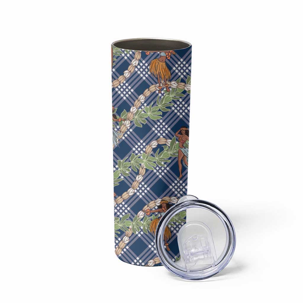 Navy Blue Palaka Hula Girls Seamless Hawaii Aloha Skinny Tumbler LT7 - Polynesian Pride