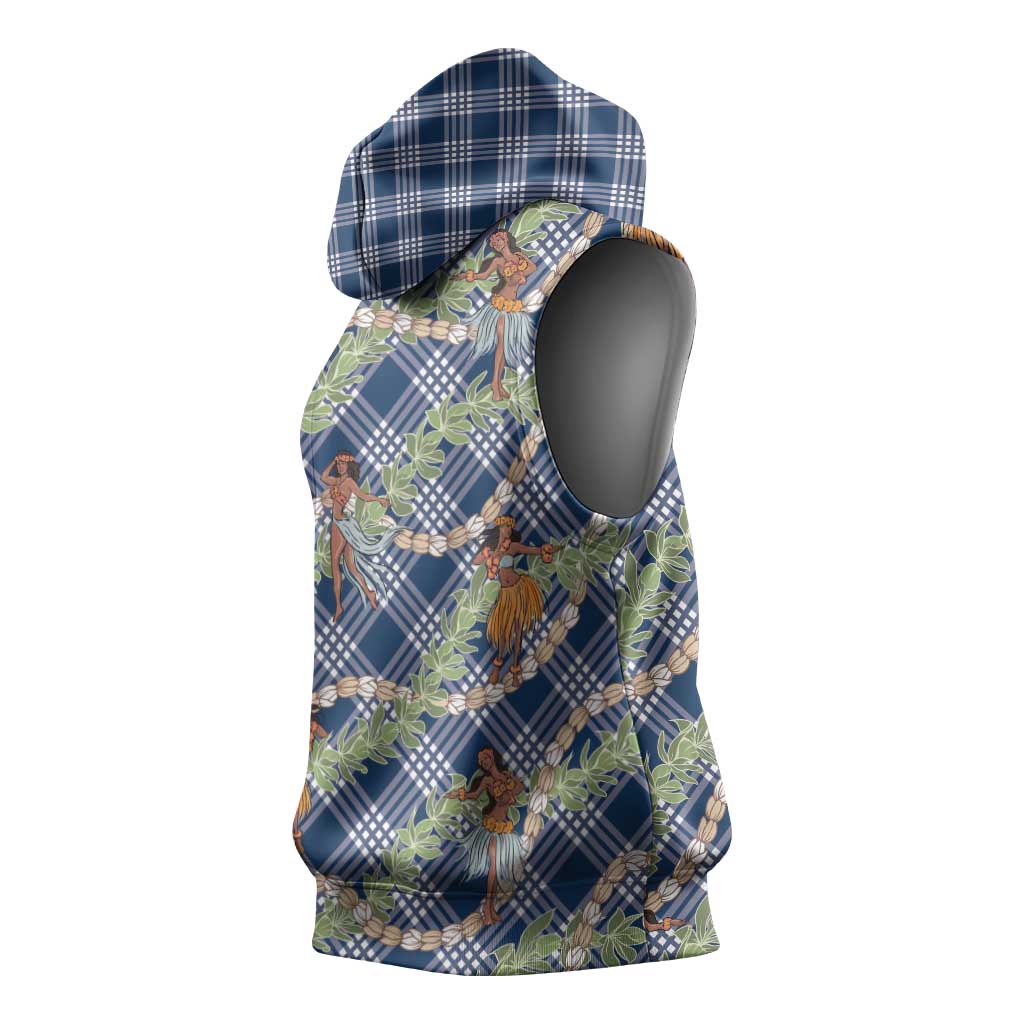 Navy Blue Palaka Hula Girls Seamless Hawaii Aloha Sleeveless Hoodie - Polynesian Pride