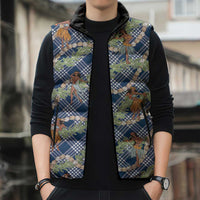Navy Blue Palaka Hula Girls Seamless Hawaii Aloha Sleeveless Puffer Jacket - Polynesian Pride