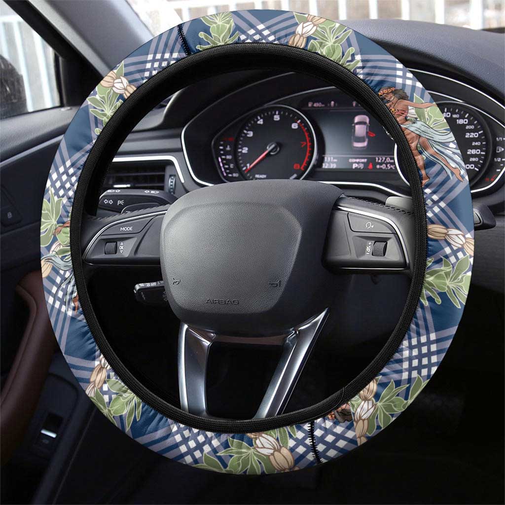Navy Blue Palaka Hula Girls Seamless Hawaii Aloha Steering Wheel Cover - Polynesian Pride