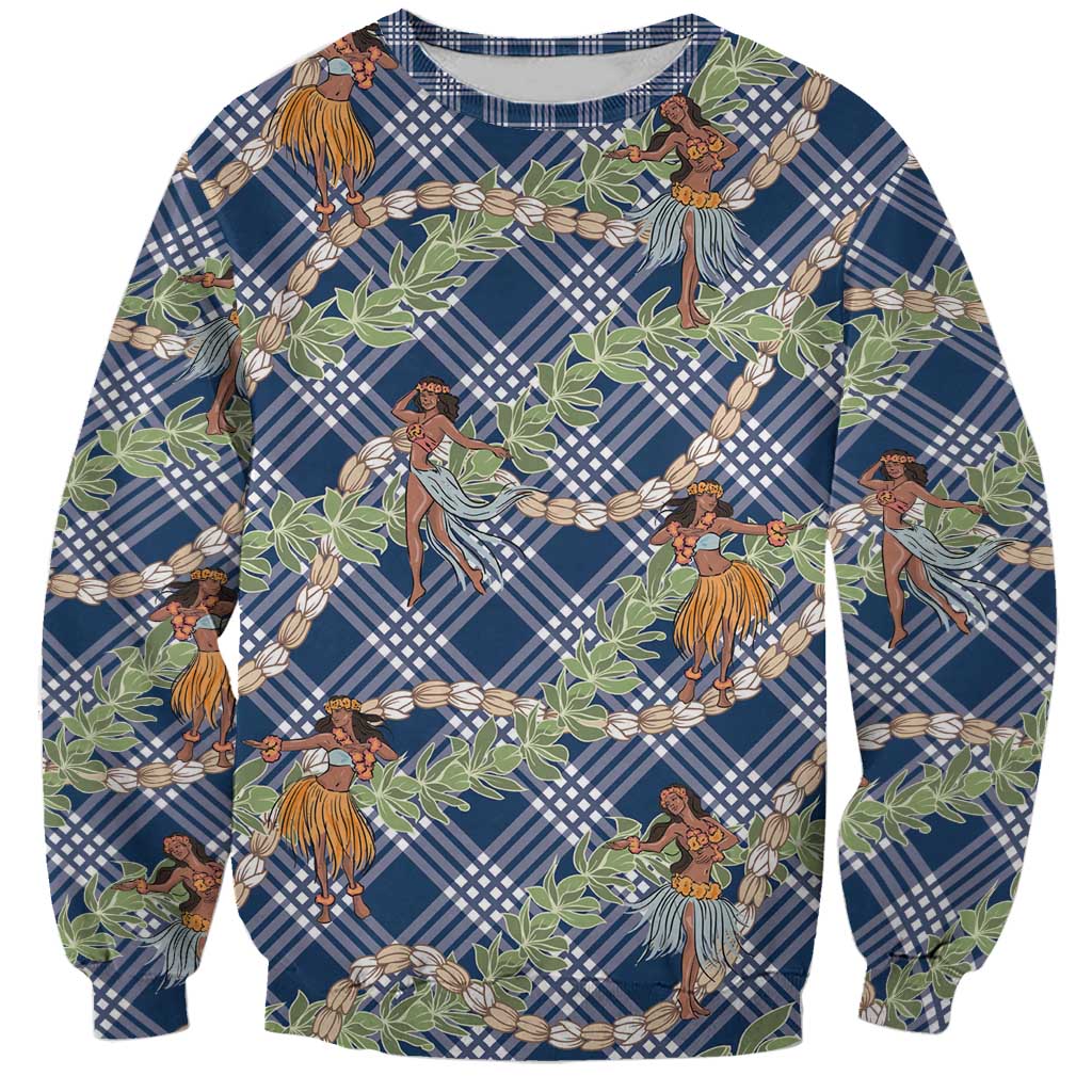 Navy Blue Palaka Hula Girls Seamless Hawaii Aloha Sweatshirt LT7 Unisex Navy Blue - Polynesian Pride