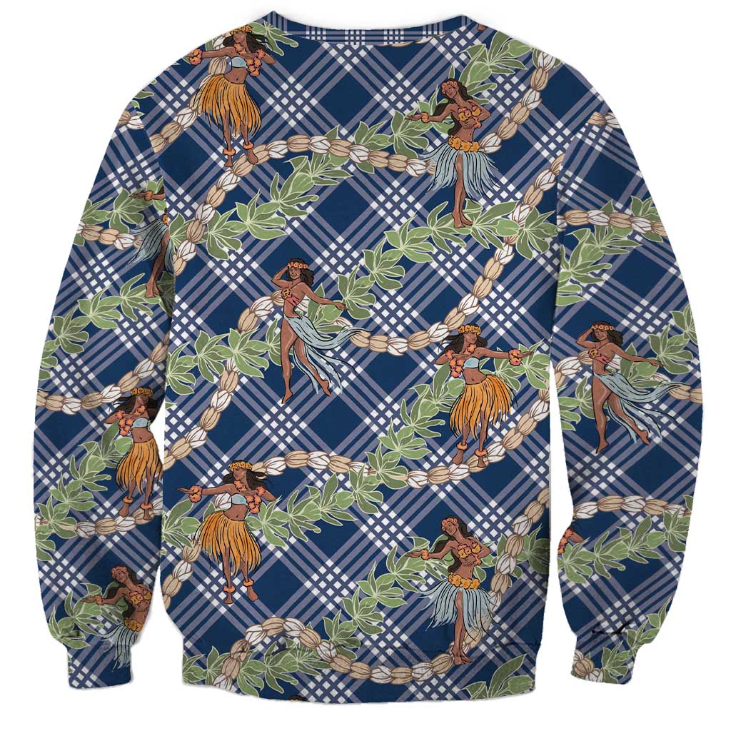 Navy Blue Palaka Hula Girls Seamless Hawaii Aloha Sweatshirt LT7 - Polynesian Pride