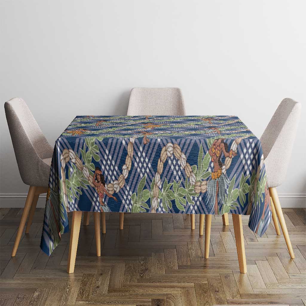 Navy Blue Palaka Hula Girls Seamless Hawaii Aloha Tablecloth - Polynesian Pride