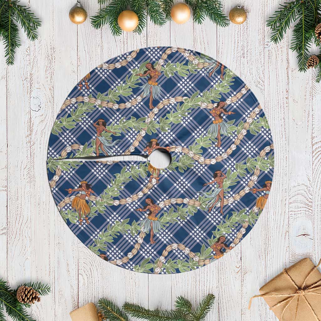 Navy Blue Palaka Hula Girls Seamless Hawaii Aloha Tree Skirt - Polynesian Pride
