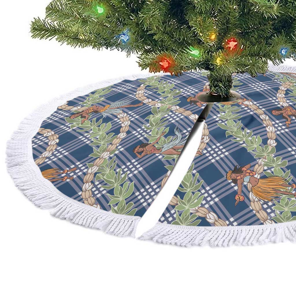 Navy Blue Palaka Hula Girls Seamless Hawaii Aloha Tree Skirt - Polynesian Pride