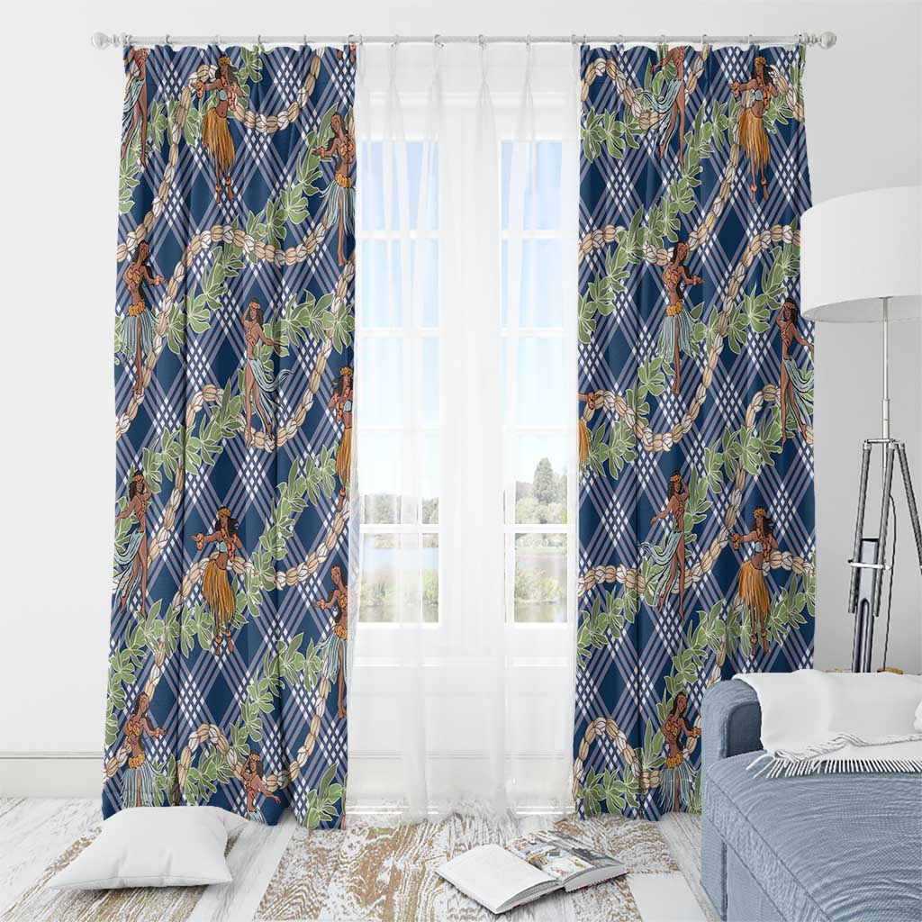 Navy Blue Palaka Hula Girls Seamless Hawaii Aloha Window Curtain - Polynesian Pride