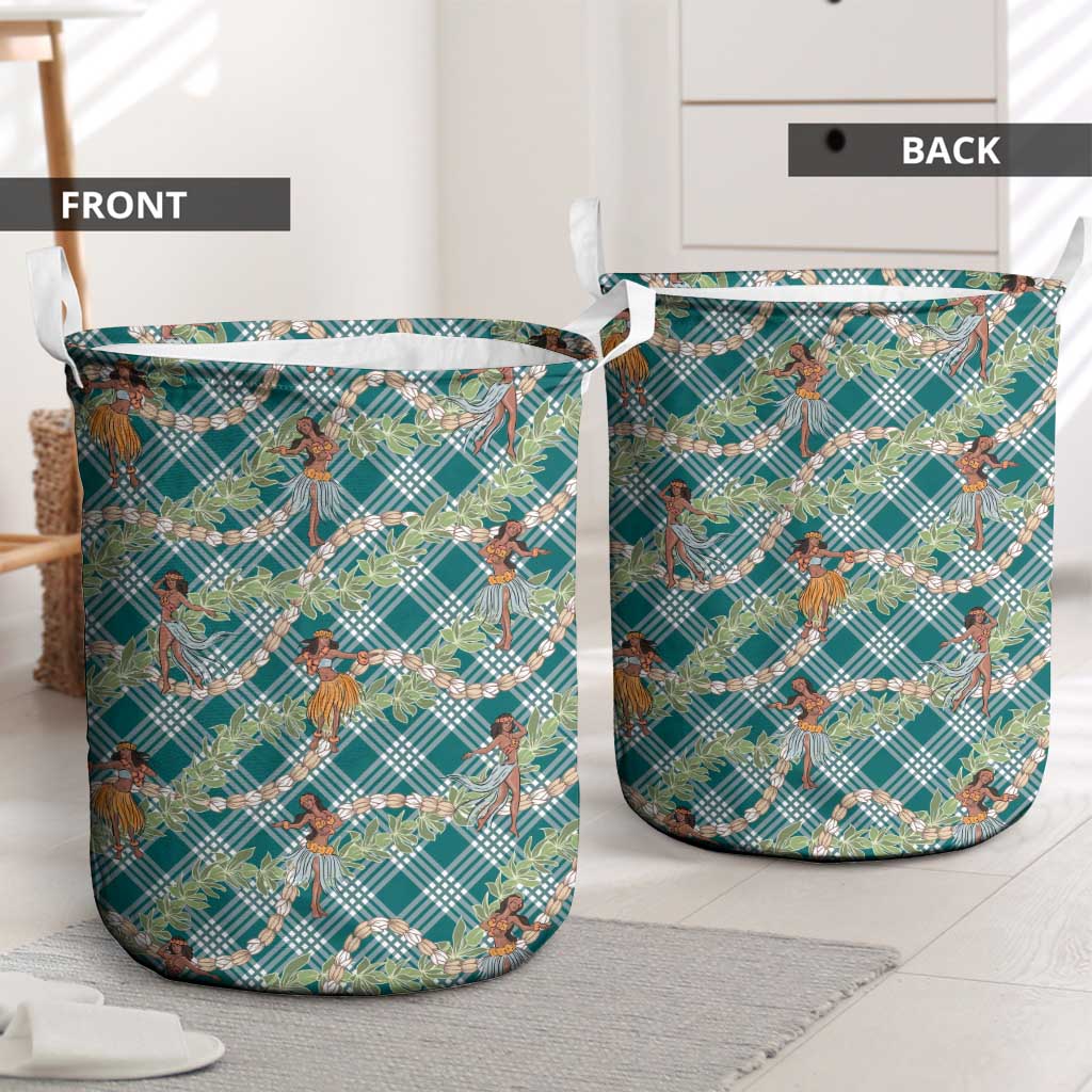 Teal Palaka Hula Girls Seamless Hawaii Aloha Laundry Basket - Polynesian Pride