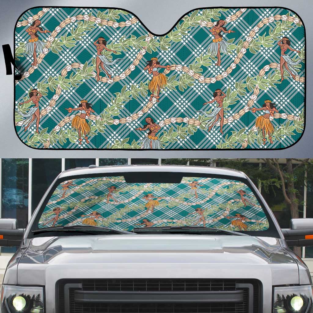 Teal Palaka Hula Girls Seamless Hawaii Aloha Auto Sun Shade LT7 Teal - Polynesian Pride