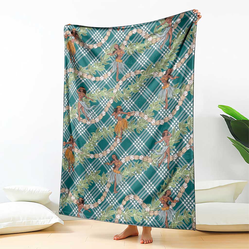 Teal Palaka Hula Girls Seamless Hawaii Aloha Blanket - Polynesian Pride