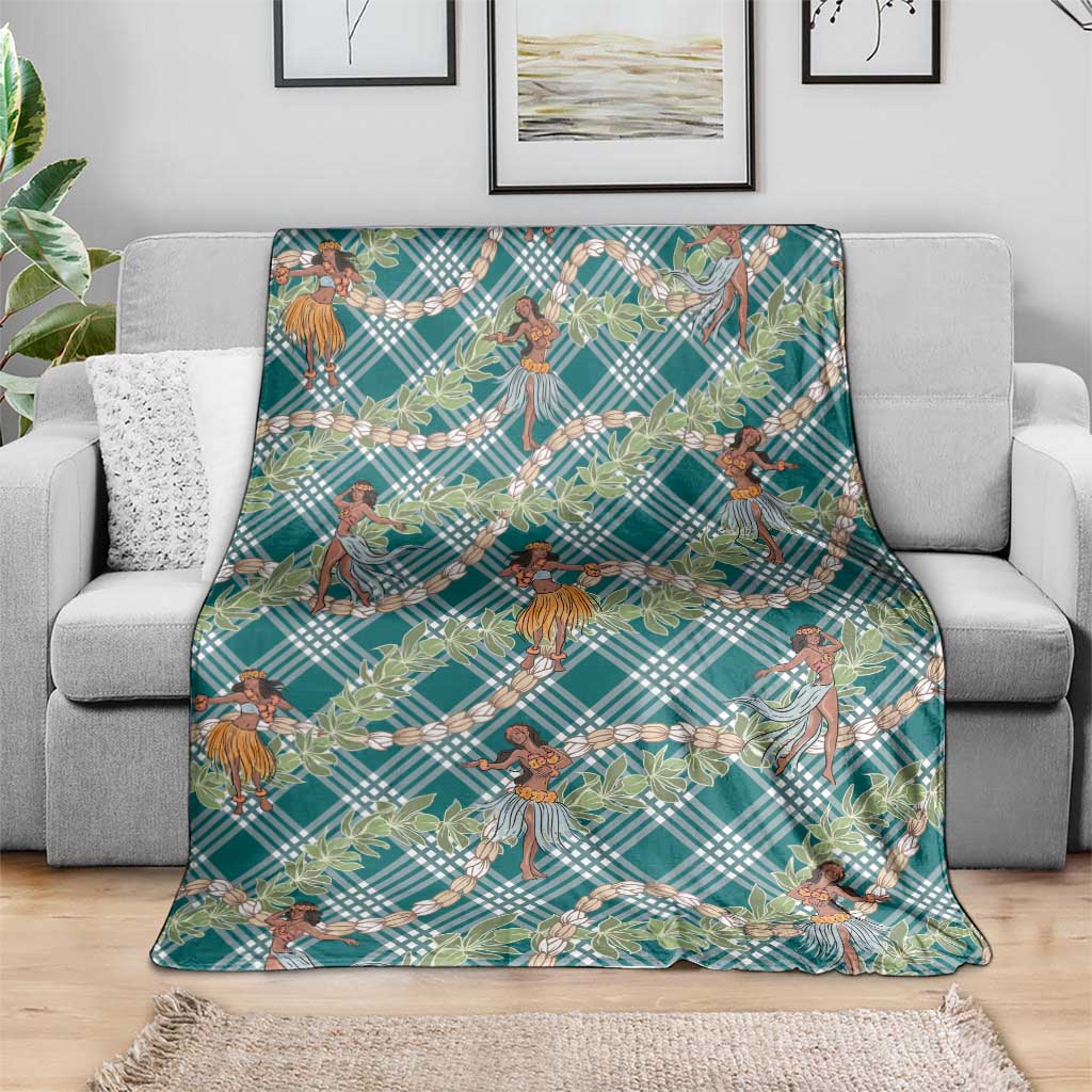 Teal Palaka Hula Girls Seamless Hawaii Aloha Blanket - Polynesian Pride