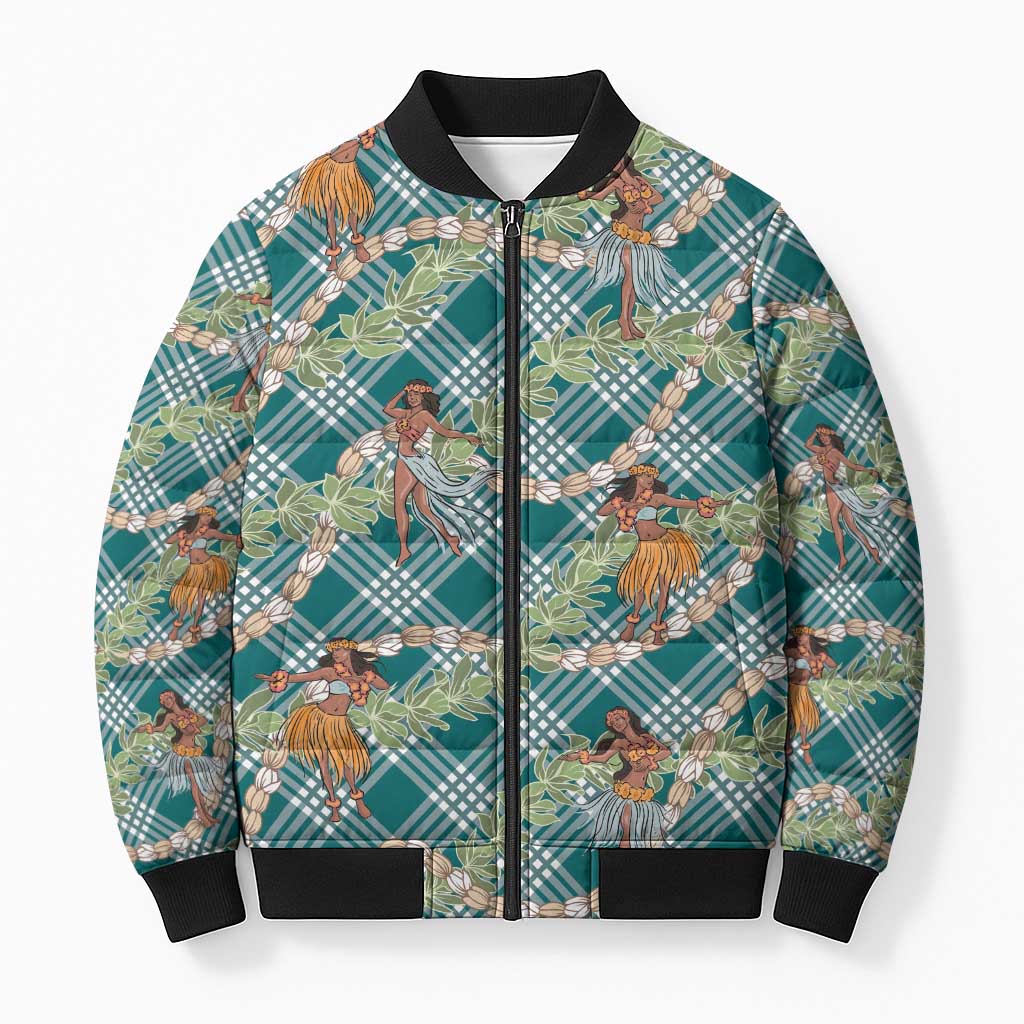 Teal Palaka Hula Girls Seamless Hawaii Aloha Bomber Puffer Jacket LT7 Unisex Teal - Polynesian Pride