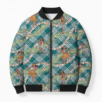 Teal Palaka Hula Girls Seamless Hawaii Aloha Bomber Puffer Jacket LT7 Unisex Teal - Polynesian Pride